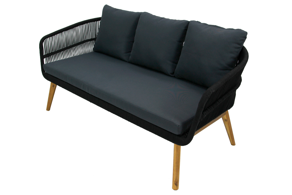 Набор мебели Камелия арт.GS002 черный, серый 1 уп. (стол+2кресла+диван, веревки черные, подушки серые) "Garden story"