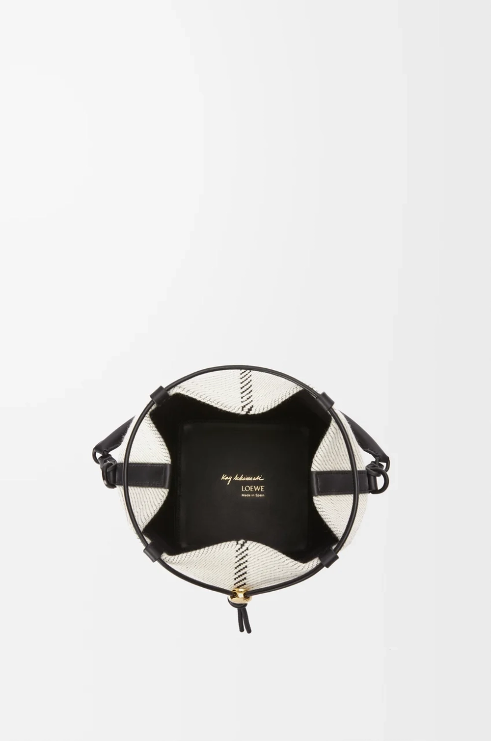 Loewe Сумка-ведро Treasure Bako из жаккардовой парусины и телячьей кожи, натуральный/черный