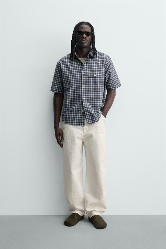 ZARA БРЮКИ RELAXED FIT КАРГО, ЖЕЛТОВАТО-БЕЛЫЙ