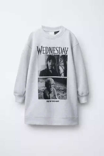ZARA ФЛИСОВОЕ ПЛАТЬЕ WEDNESDAY ©, СЕРЫЙ МЕЛАНЖ