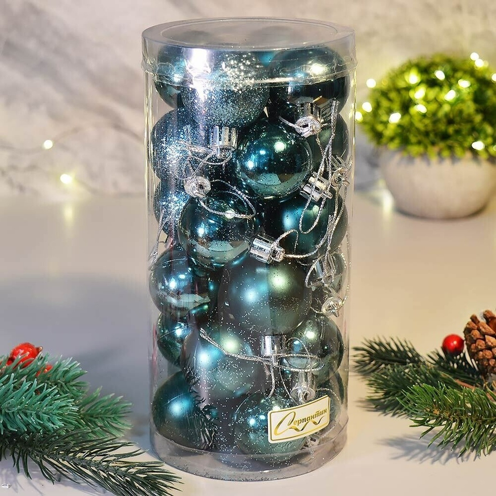 Шар новогодний 24шт 4см микс фактур, темный нефрит