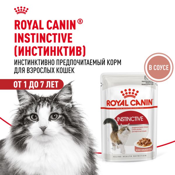 Пауч Royal Canin Instinctive для взрослых кошек, мелкие кусочки в соусе