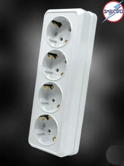 Розетка четверная накладная с заземлением, белый