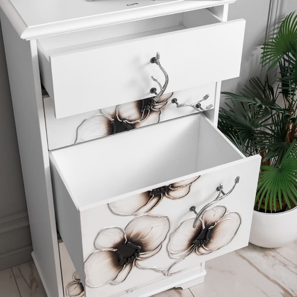 Комод Орхидея Симпл с 4 ящиками Айс Античное серебро