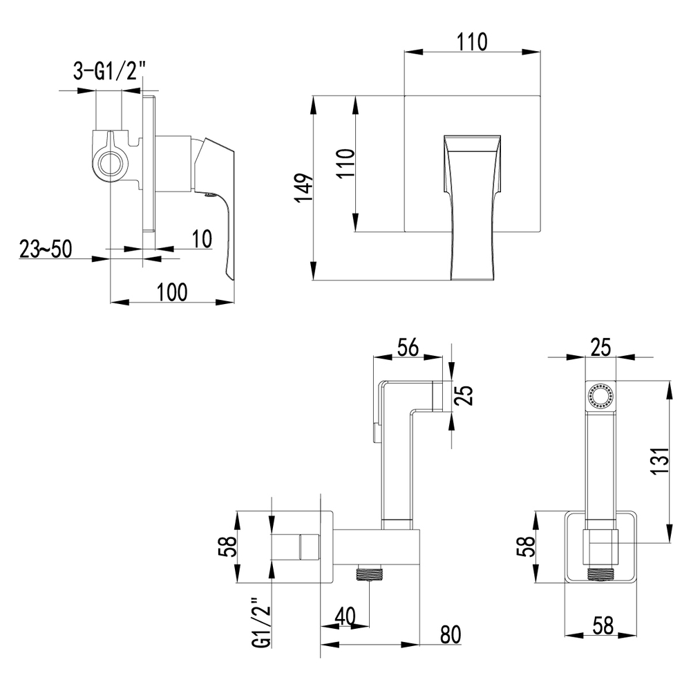 Смеситель Lemark Unit LM4519C с гигиеническим душем, встраиваемый