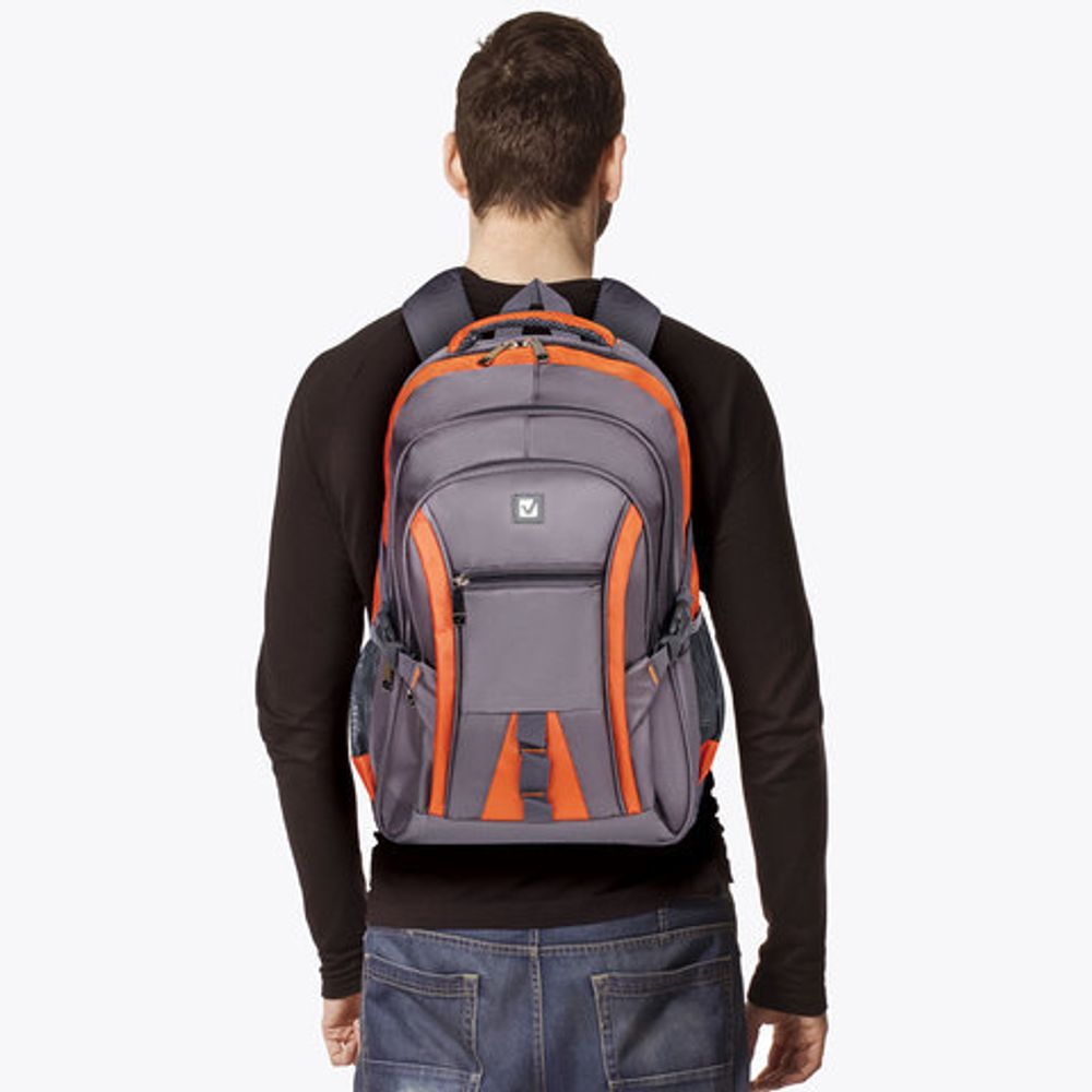 Рюкзак BRAUBERG "SpeedWay 2", 25 л, размер 46х32х19 см, ткань, серо-оранжевый, 224448