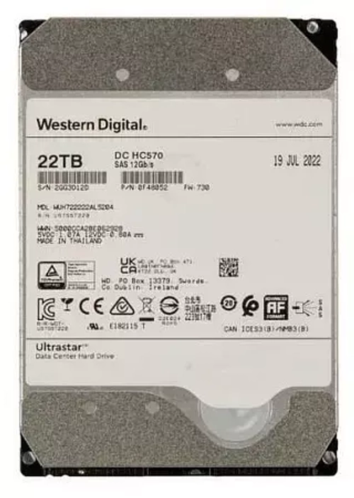 HDD Server WD/HGST ULTRASTAR DC HC570 (3.5’’, 22TB, 512MB, 7200 RPM, SAS 12Gb/s, 512E SE P3), SKU: 0F48052