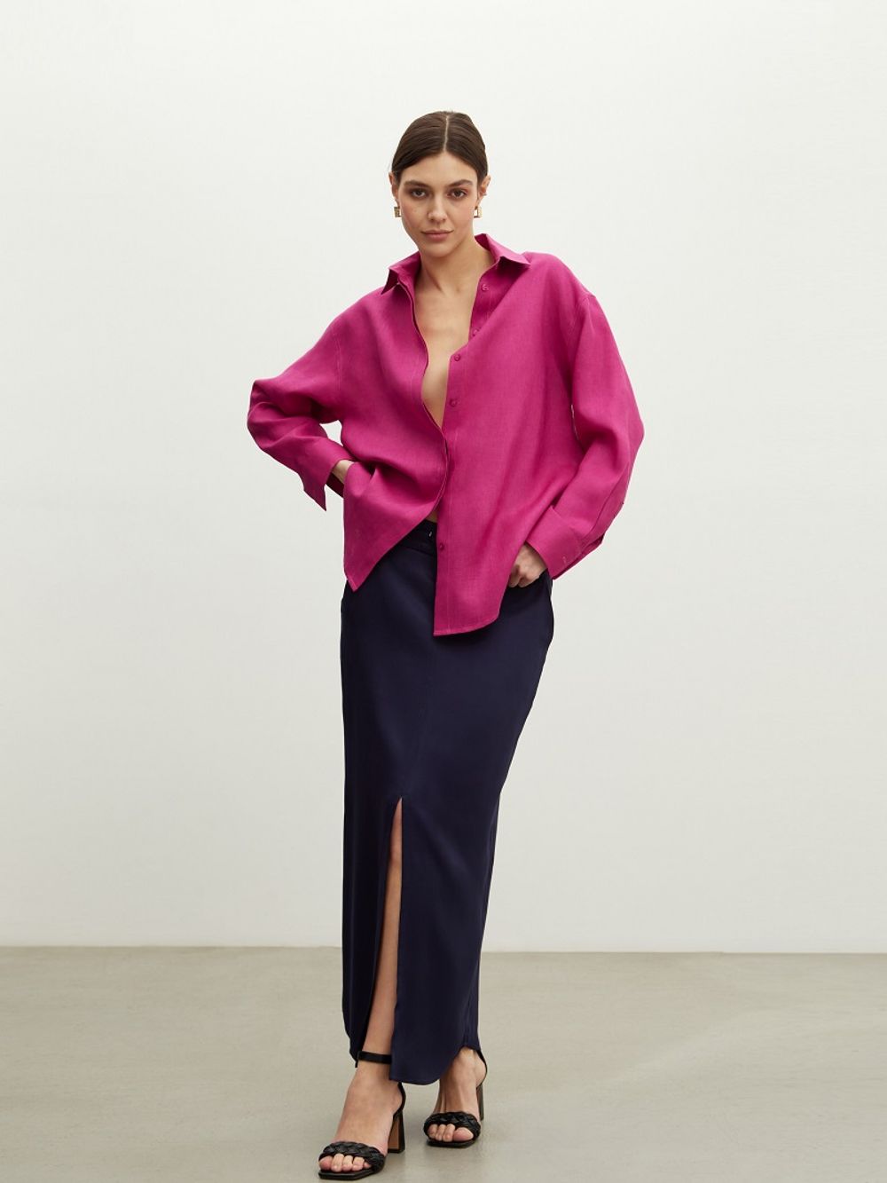 Рубашка Хельсинки Фуксия лен