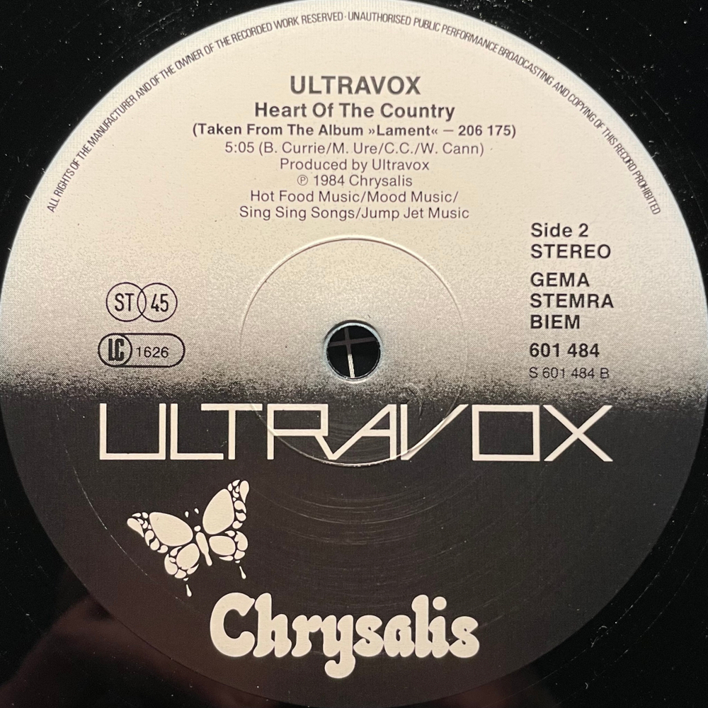 Ultravox ‎– Heart Of The Country (Европа 1984г.) 12", 45 RPM