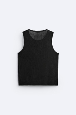 ZARA ФУТБОЛКА ИЗ РЕЛЬЕФНОЙ ТКАНИ БЕЗ РУКАВОВ, ЧЕРНЫЙ