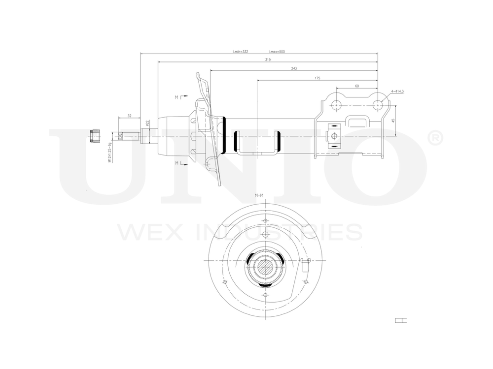 Амортизатор газовый передней подвески правый UNIO SAB-10330