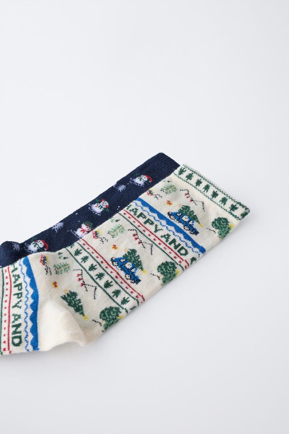 ZARA НАБОР ИЗ ДВУХ ПАР НОСКОВ С ПРИНТАМИ «ДЕРЕВЬЯ» И «СНЕГОВИК», ГРАНАТОВЫЙ
