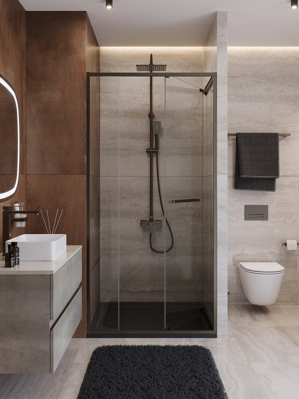 Душевая дверь Cezares LUX-B-FS-11-100-C-GM, 100х195, профиль оружейная сталь, стекло прозрачное