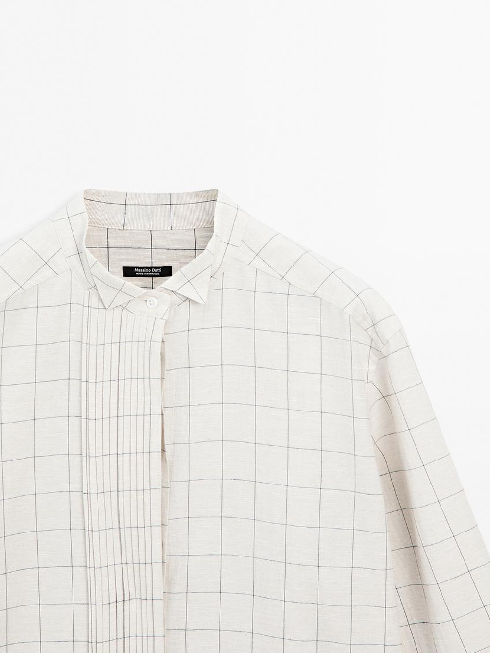 Massimo Dutti Рубашка в клетку с защипами, бежевый