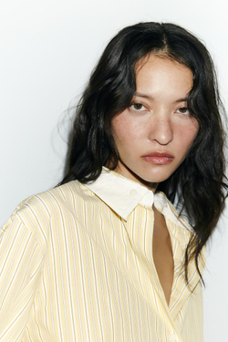 ZARA РУБАШКА ОВЕРСАЙЗ В ПОЛОСКУ С РУКАВОМ ЛЕТУЧАЯ МЫШЬ, СВЕТЛО-ЖЕЛТЫЙ