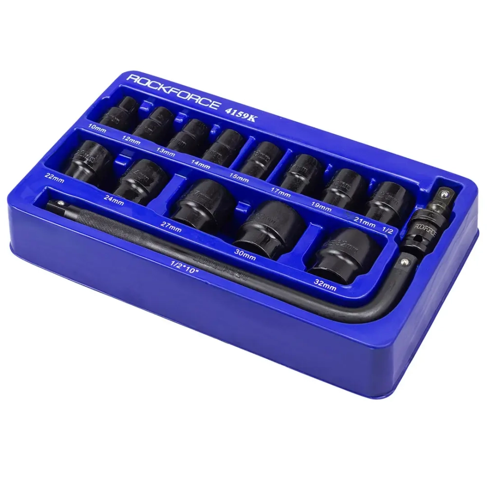 Набор головок ударных 15пр. 1/2''(6-гр.) (10,12, 13, 14, 15, 17, 19, 21, 22, 24, 27, 30, 32мм) в ложементе RockForce RF-4159K