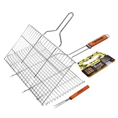 Решетка-гриль для стейков, большая с вилкой, картонный веер в ПОДАРОК, 70(+5)x45x27x2 cм
