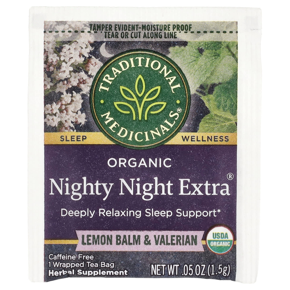 Traditional Medicinals, Organic Nighty Night Extra®, мелисса лекарственная и валериана, без кофеина, 48 чайных пакетиков, 72 г (2,53 унции)