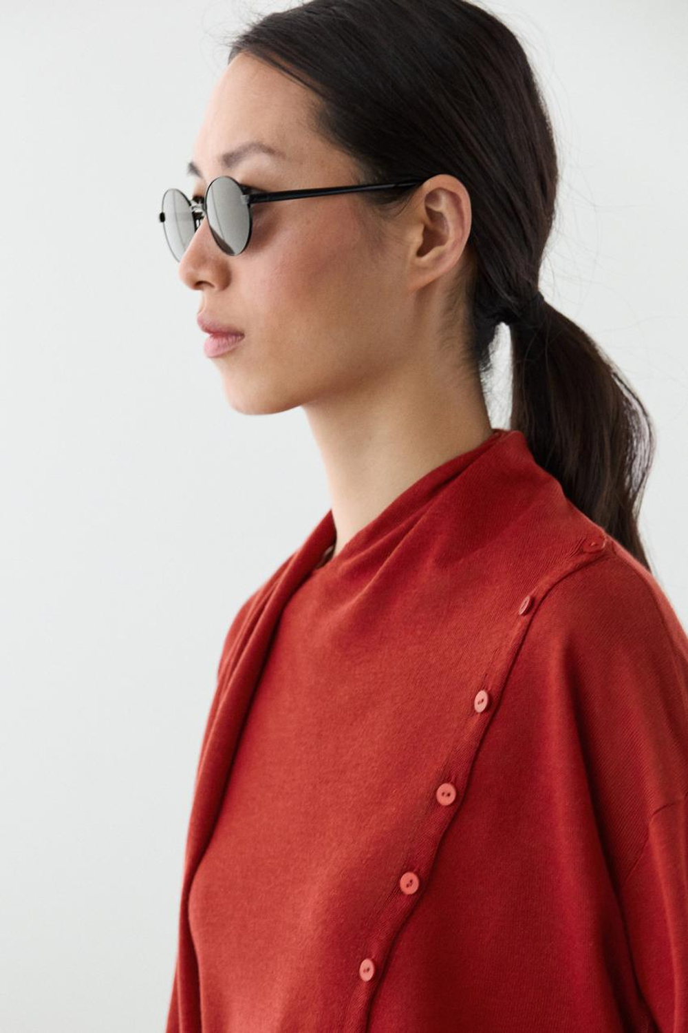 Massimo Dutti Кардиган с воротником-шалью и застежкой на пуговицы, красный