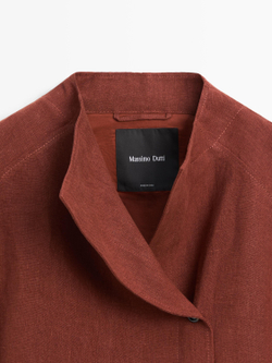 Massimo Dutti Кимоно из 100% льна с завязками и пуговицами, черепичный