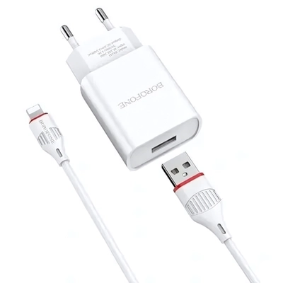 Зарядное устройство Borofone BA20A 2.1A USB + кабель Lightning White