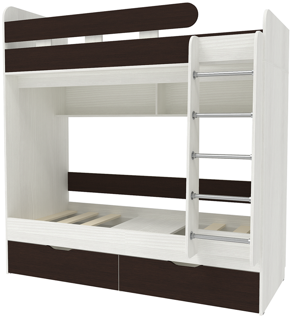 Двухъярусная кровать КарИВи Юниор 5 80х190 Белое Дерево Венге
