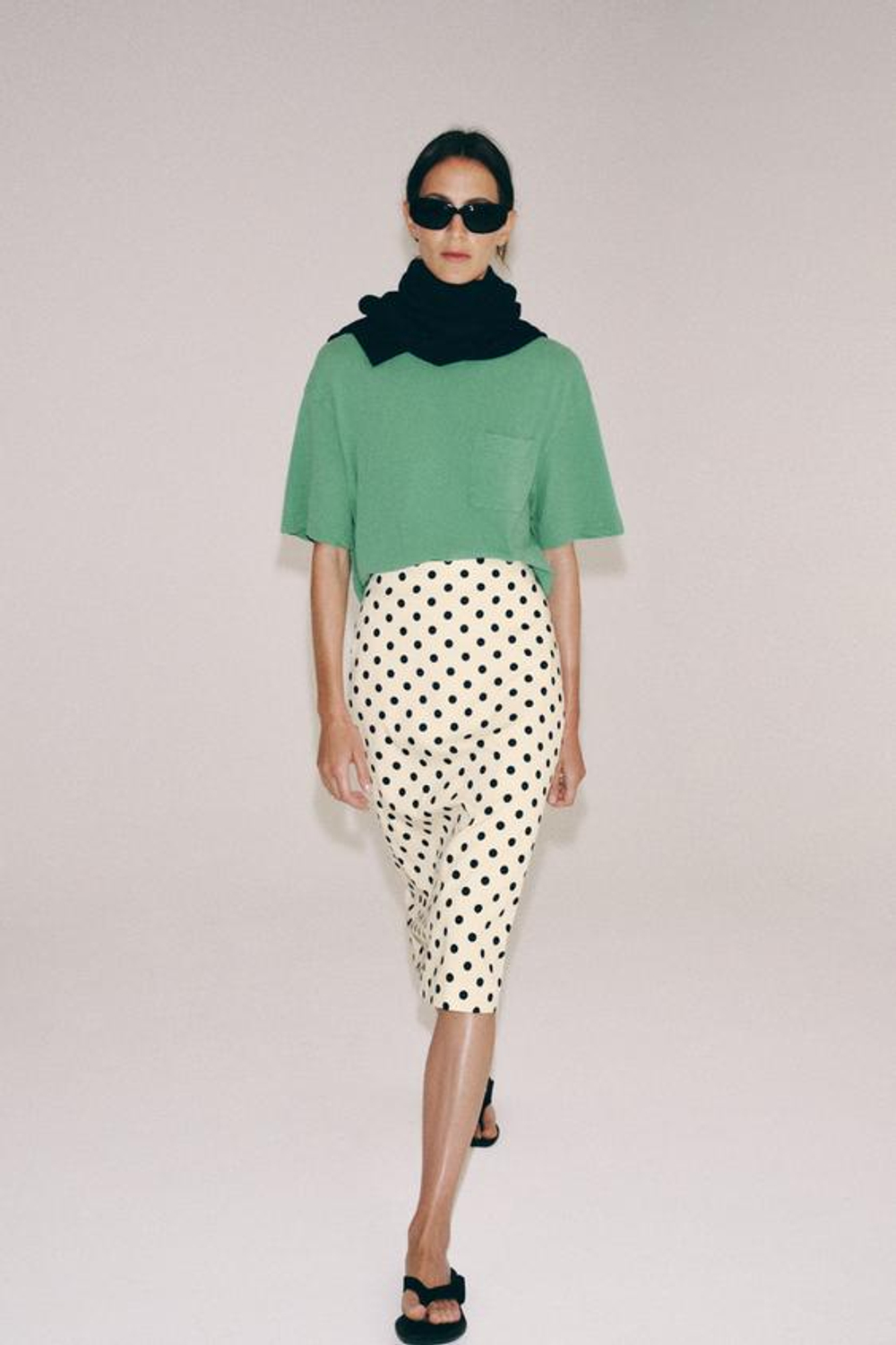 ZARA ЮБКА-КАРАНДАШ В ГОРОШЕК — ZW COLLECTION, ЭКРЮ/ЧЕРНЫЙ