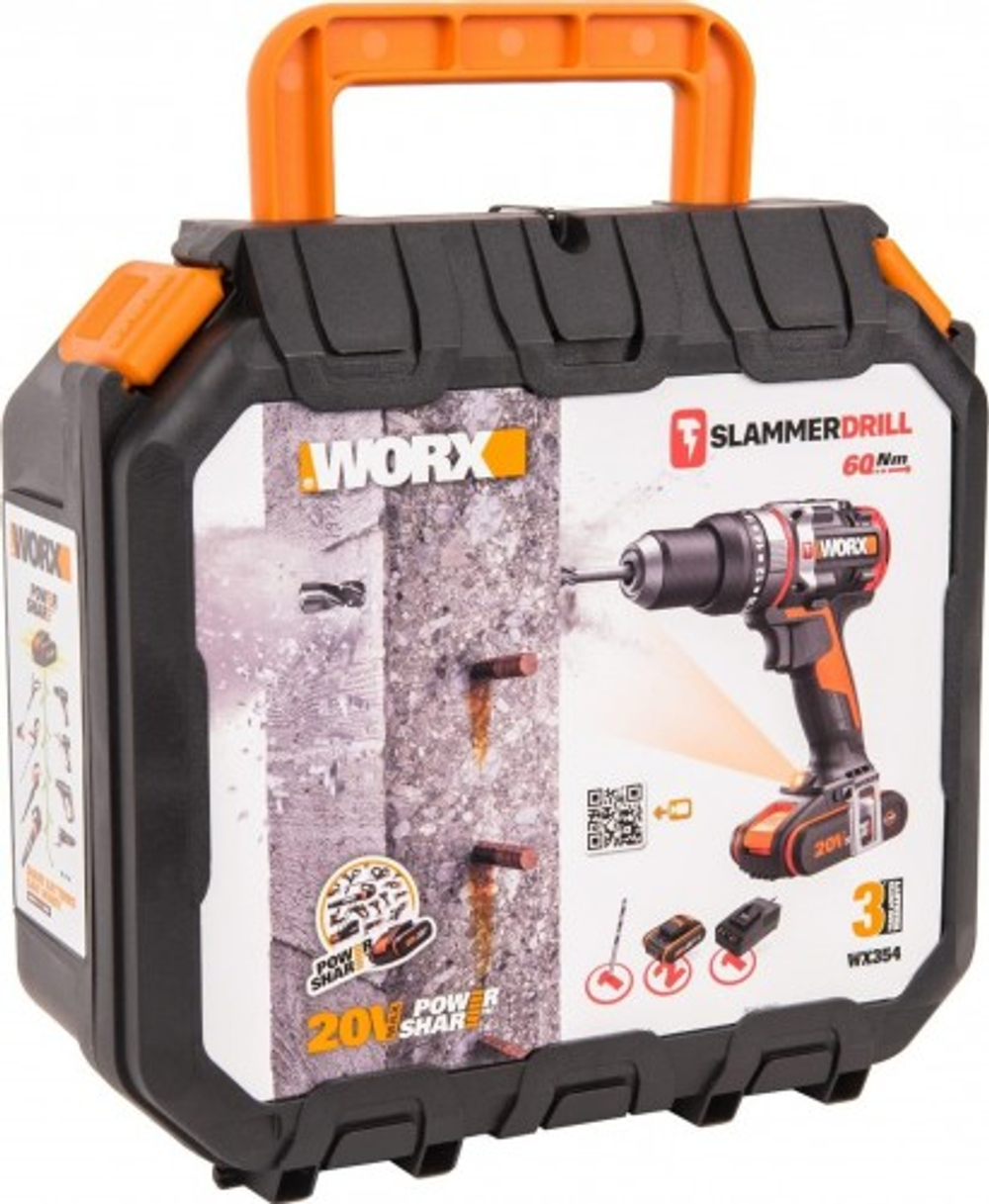 Дрель-шуруповерт аккумуляторная Worx WX354 ударная, бесщеточная
