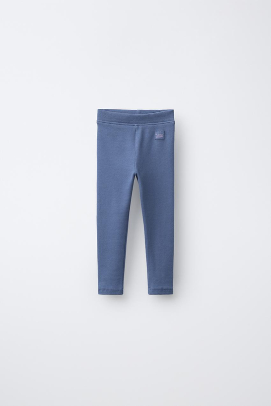 ZARA ЛЕГИНСЫ В РУБЧИК С НАШИВКОЙ, ВЫЦВЕТШИЙ СИНИЙ