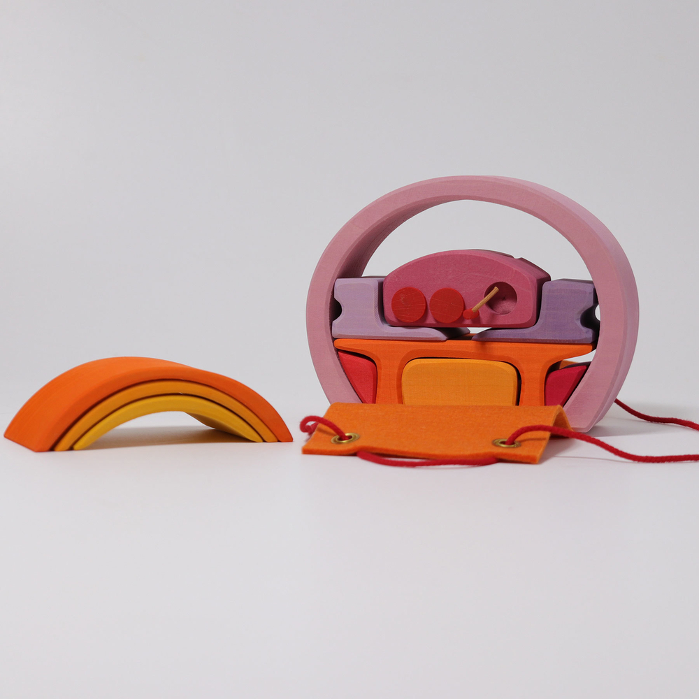 Деревянный мобильный кукольный домик "Розово-оранжевый", 14 деталей