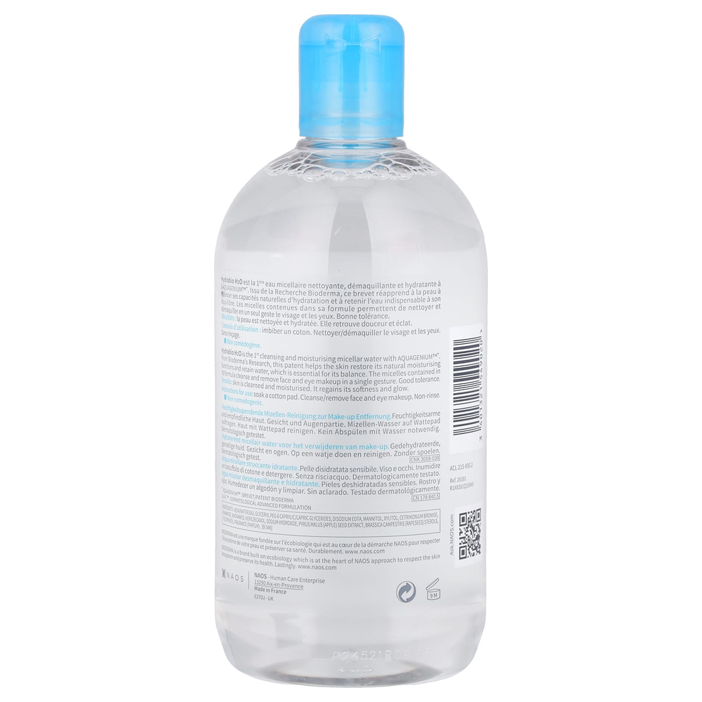 Bioderma, Hydrabio H2O, увлажняющий раствор мицелл для снятия макияжа, 500 мл (16,7 жидк. унц.)