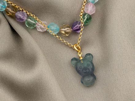 Подвеска Мишка из флюорита, 22мм (зеленый)