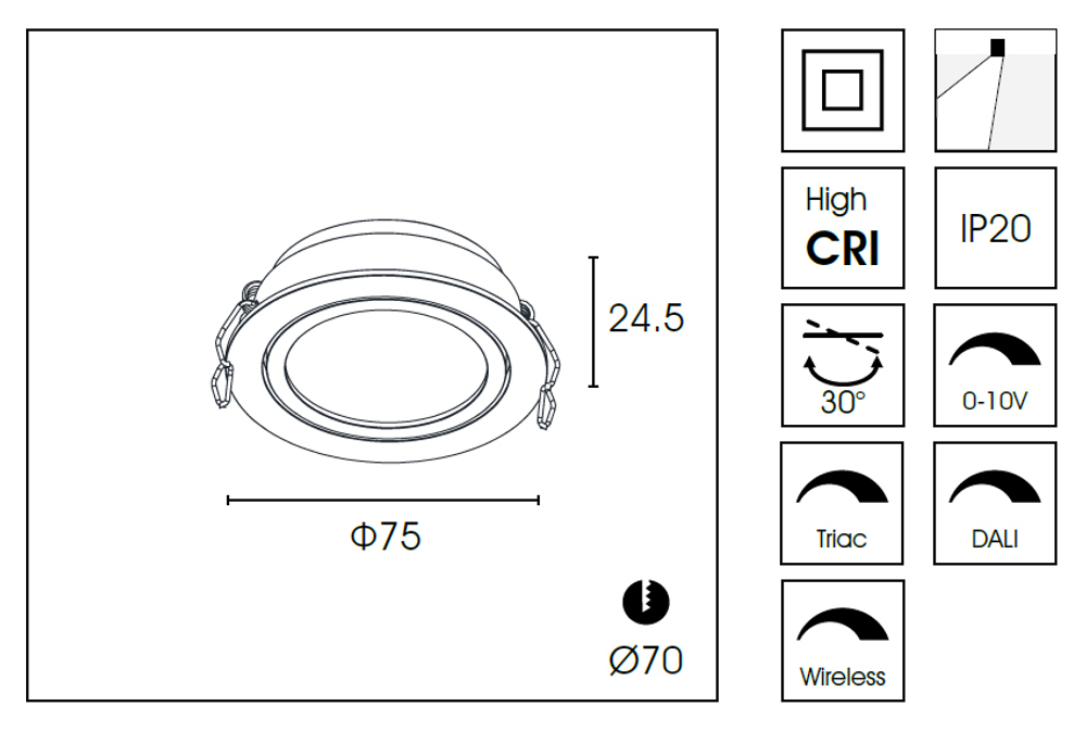 Встраиваемый светильник DA8303DR d.7.5