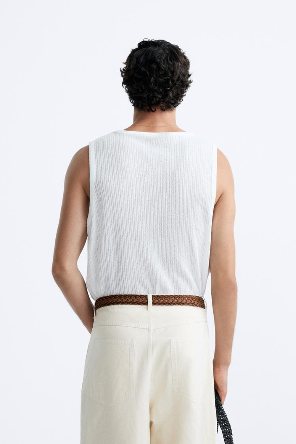 ZARA МАЙКА ИЗ РЕЛЬЕФНОЙ ТКАНИ, БЕЛЫЙ