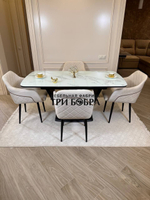 Кухонный раскладной стол "Прадо" белый мрамор и 4 стула ШЕЛЛ