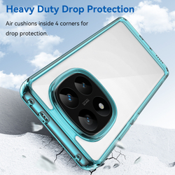 Усиленный чехол с мягкими рамками бирюзового цвета для Xiaomi Redmi Note 14 Pro+, увеличенные защитные свойства, мягкий отклик кнопок