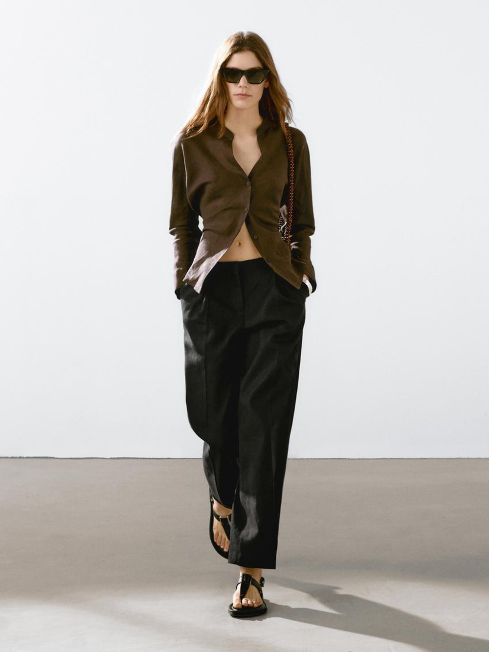 Massimo Dutti Костюмные брюки из струящейся ткани с защипами, черный