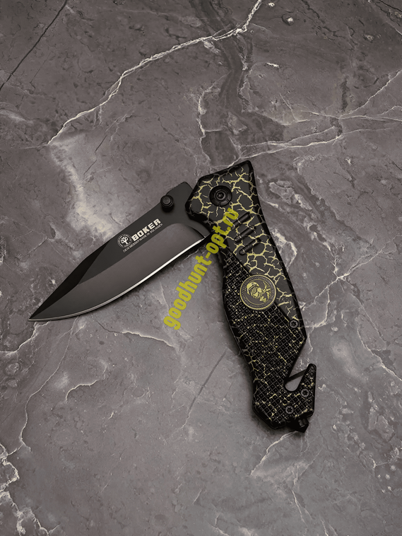 Складной нож тактический BOKER Черный с карабином