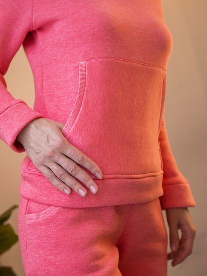 Костюм с капюшоном из футера с начесом - коралловый