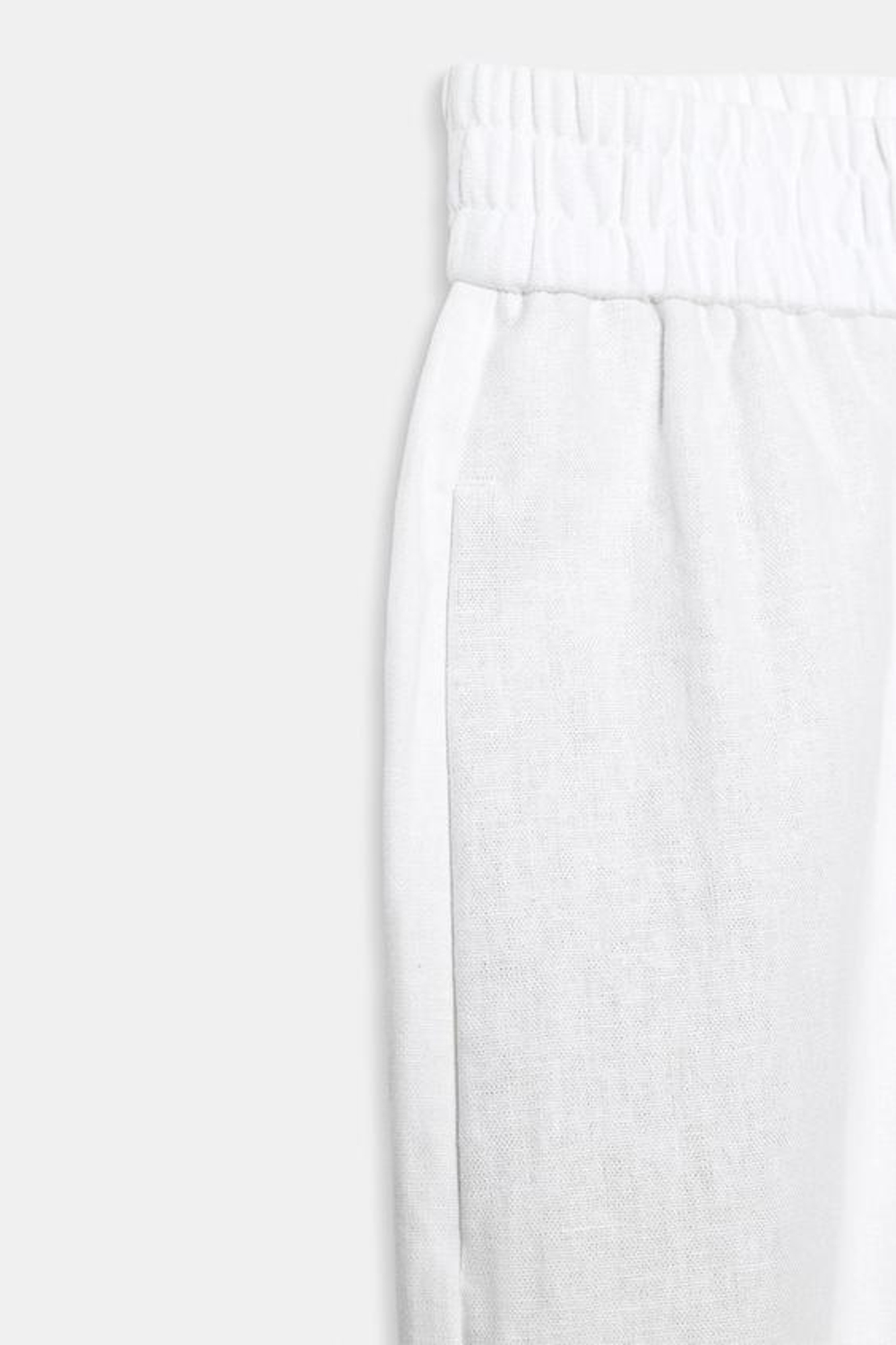 ZARA БРЮКИ ПРЯМОГО КРОЯ ИЗ СМЕСОВОГО ЛЬНА, ЖЕЛТОВАТО-БЕЛЫЙ