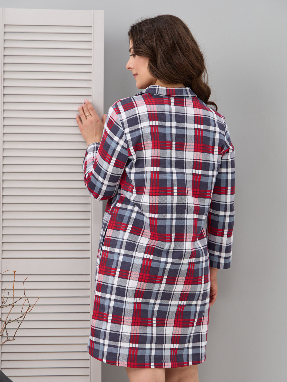 Туника Д-119/клеткаграфит-белокрасная