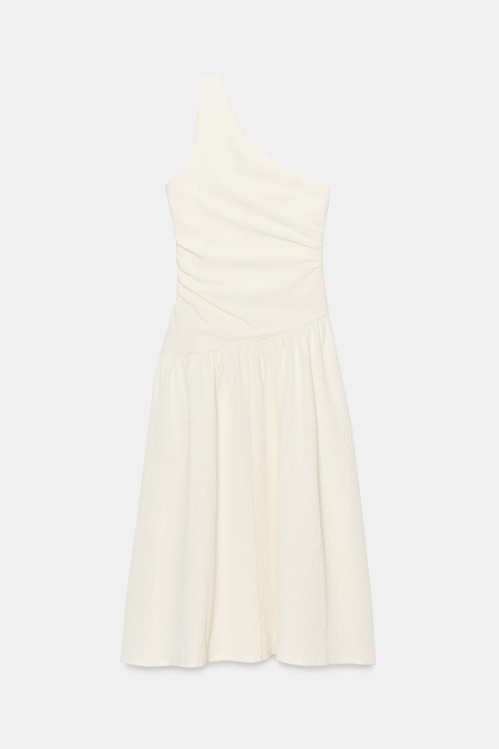 ZARA ПЛАТЬЕ АСИММЕТРИЧНОГО КРОЯ, ЭКРЮ