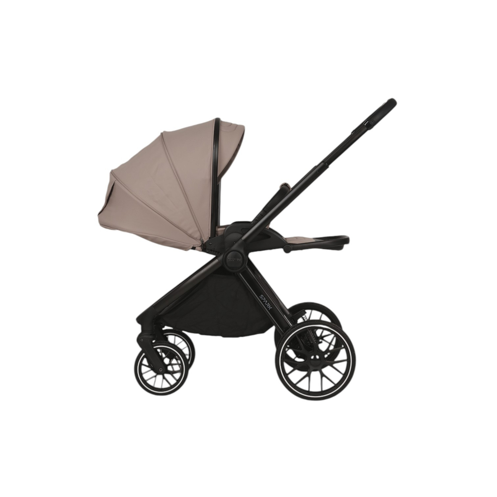 Детская универсальная коляска Adamex Spark 2в1 - Latte Velvet (Бежевая ткань, черная рама)
