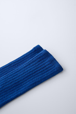 ZARA ДЛИННЫЕ НОСКИ В РУБЧИК, ЯРКО-СИНИЙ