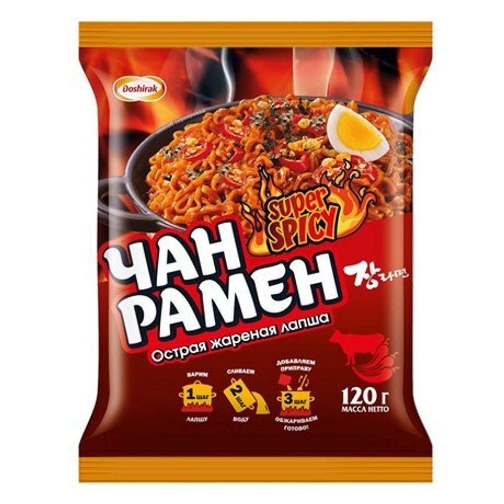 Лапша корейская Доширак Чан Рамен острая жареная лапша, 120г