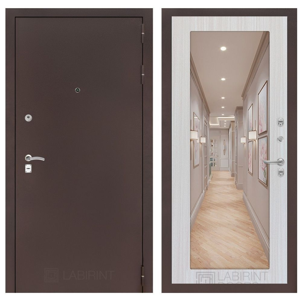 Дверь Входная Лабиринт CLASSIC антик медный С зеркалом 18 Сандал светлый