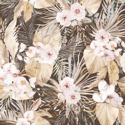 Bohemian seamless pattern with dried tropical leaves and flowers