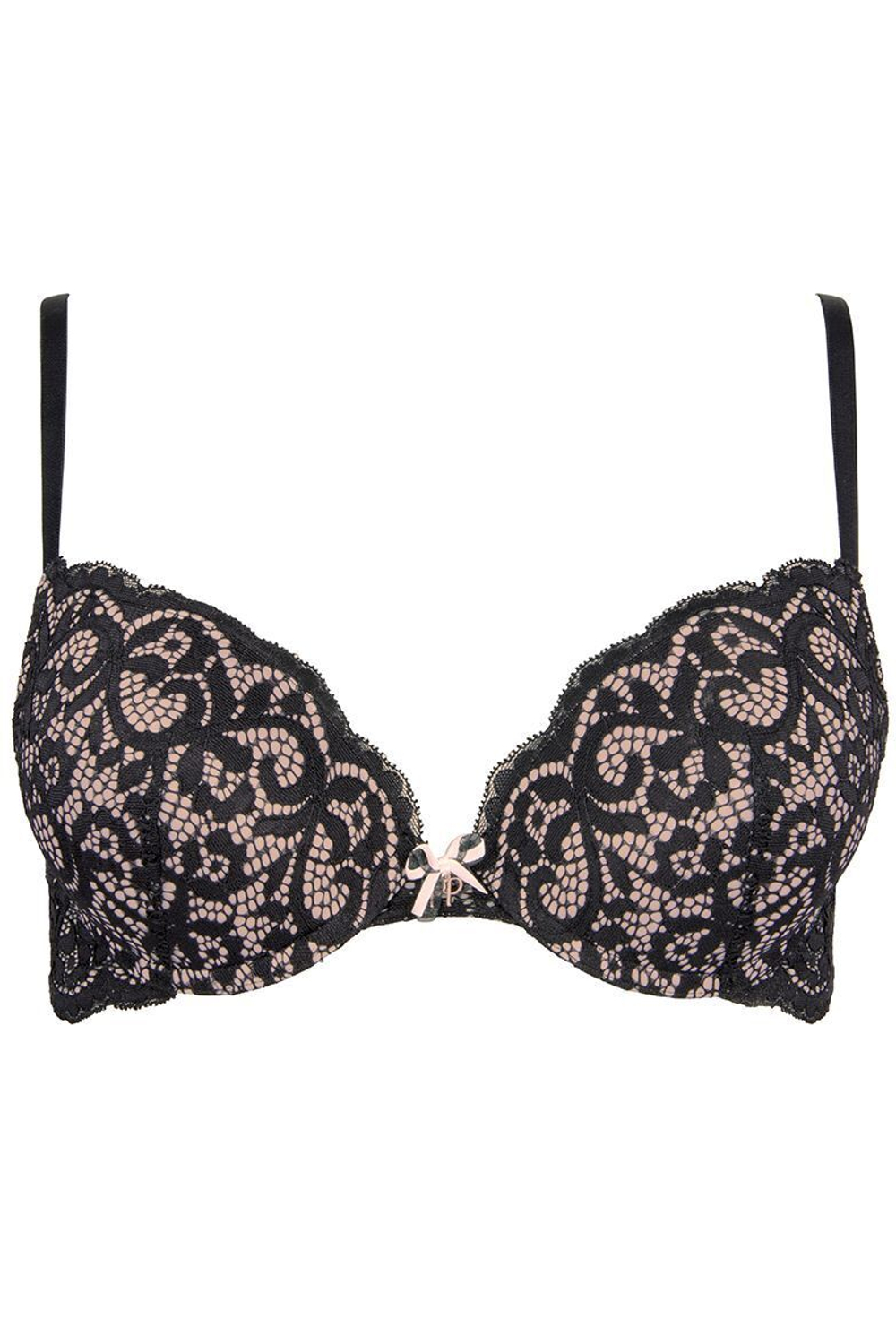 Кружевной бюстгальтер с формованными чашками Amy (Размер: 36C) (Цвет: черный с розовым)