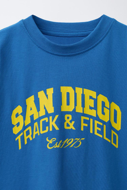 ZARA ФУТБОЛКА С ТЕКСТОМ VARSITY, ЯРКО-СИНИЙ