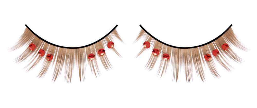 Коричневые ресницы с красными стразами (Цвет: коричневый)